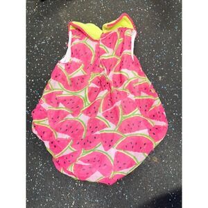 Sunshine Baby Watermelon Bubble Romper Pink Green Pom Pom Trim 9 Months